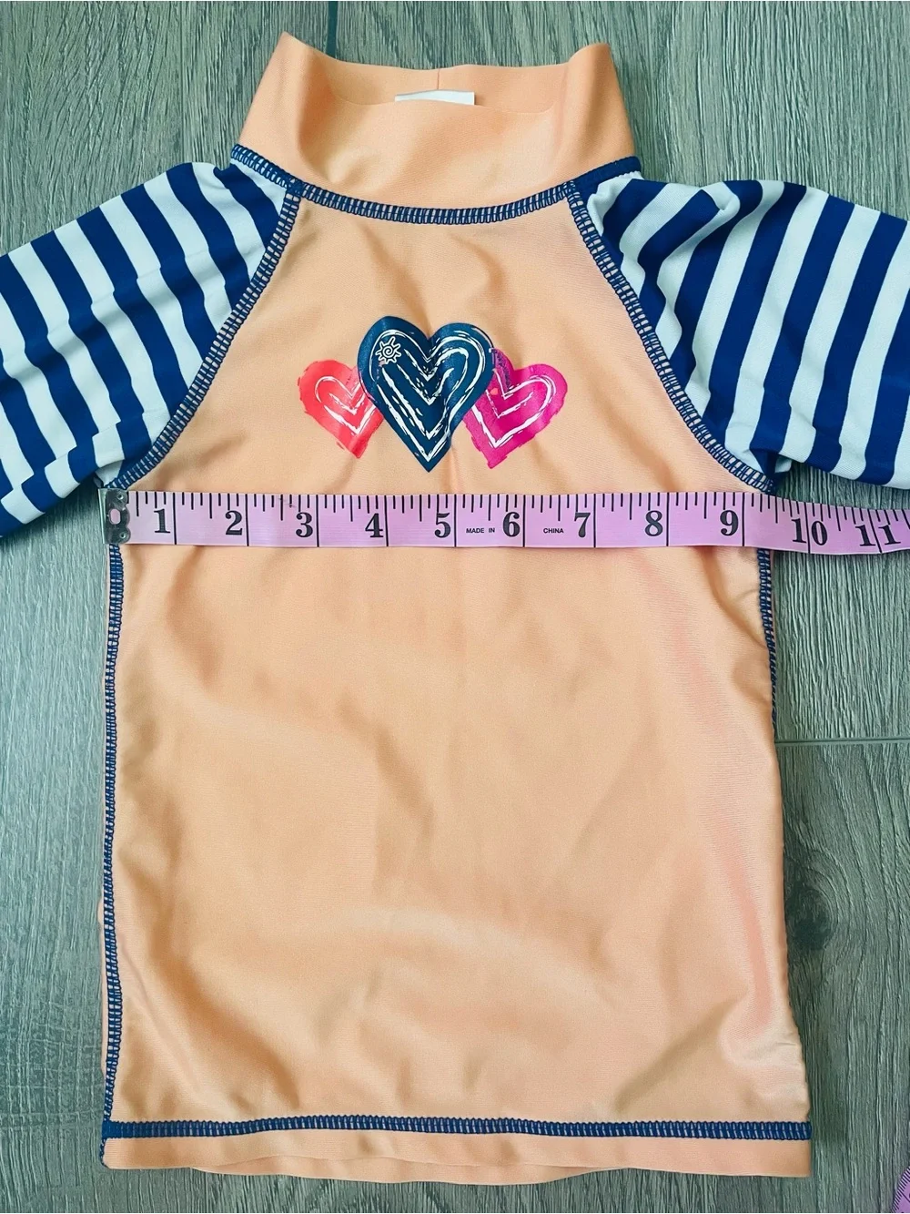 UV Skinz Toddler Girl Swimsuit 2 Piece 3T Peach Blue Shirt Skirt Hearts Summer